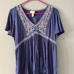 Knox Rose Navy Blue Embroidered Blouse